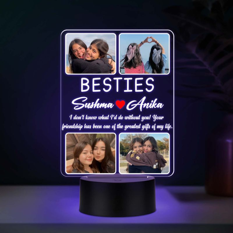 Personalized Bestie Photo Frame LED Night Lamp with Multicolored Light & USB Powered   Long Distance Friendship Gift for Best Friend, Soul Sister, and BFF   Birthday Gift for Besti
